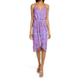 NWT Chelsea28 Women’s Fuchsia Floral Sleeveless Faux Wrap Dress L